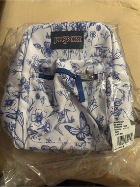 Jansport White Lunch Bag with Blue Floral Print